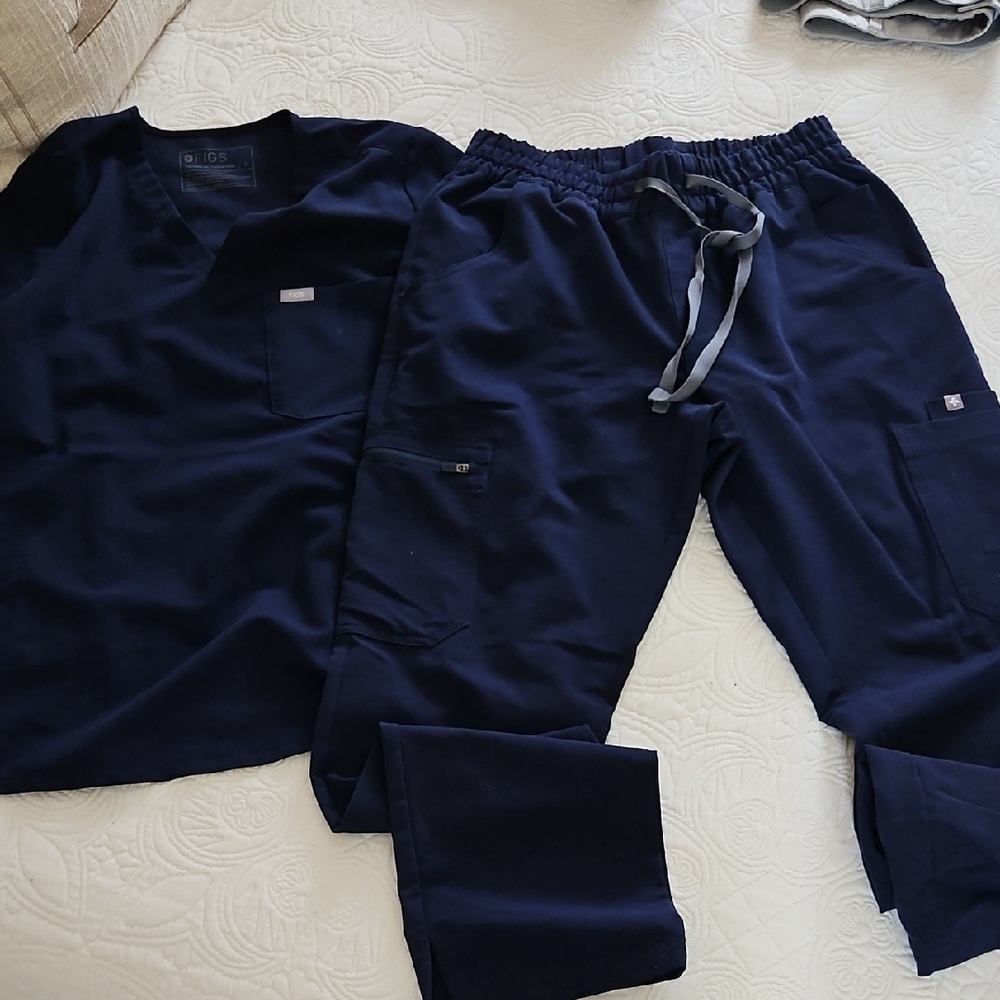 Figs Womens Navy Dowa Straight High Waisted Pant And Catarina Top Sz Small